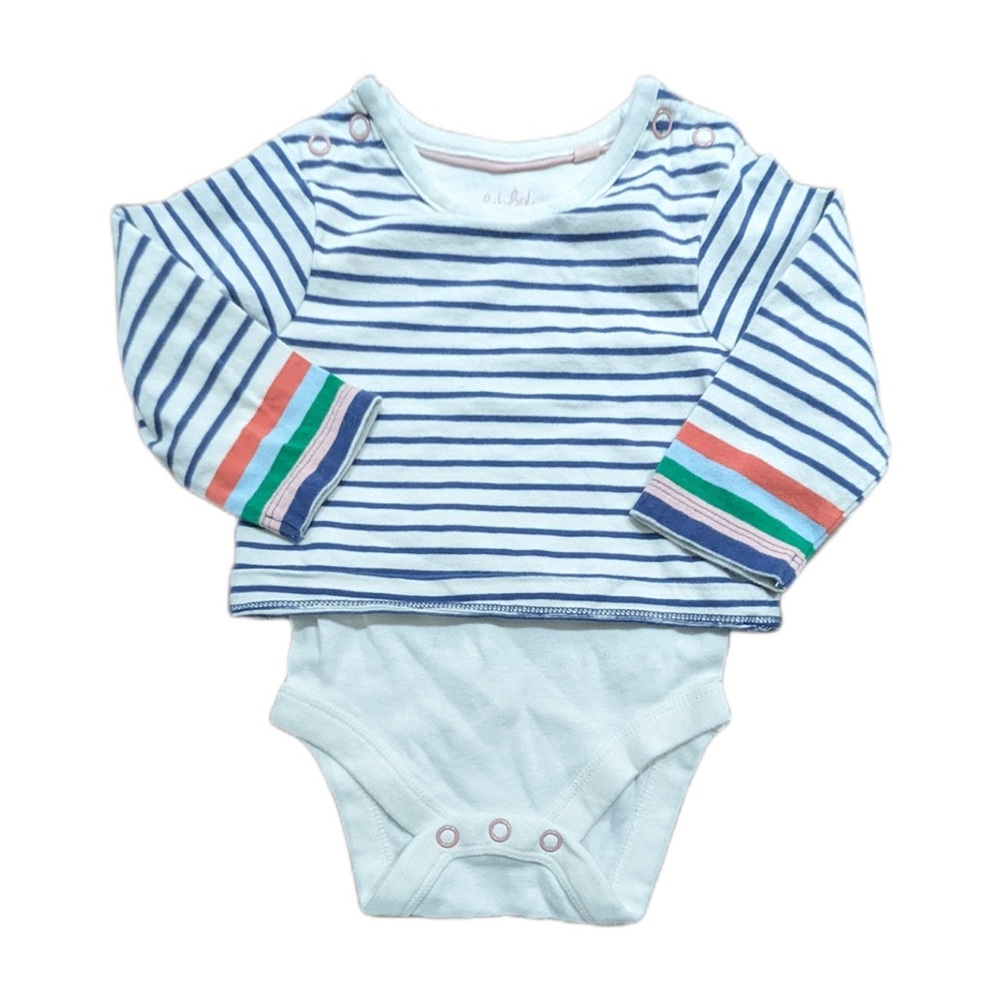 Baby Boden double layer Onesie / Bodysuit with Colorful Sleeves - 0-3 months